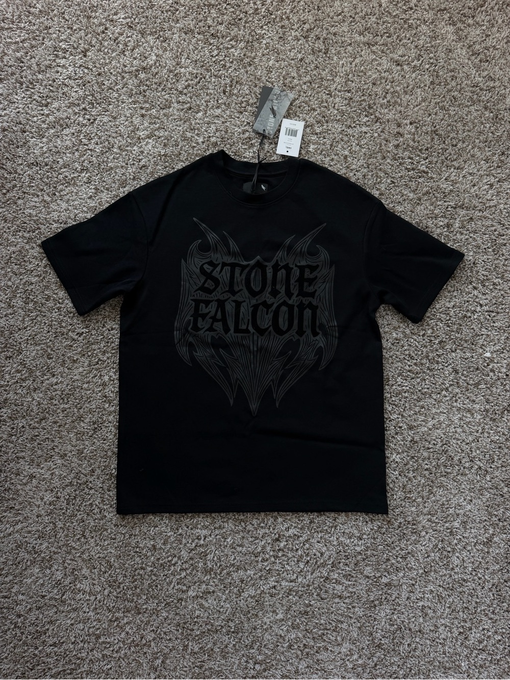 Stone Falcon Black Graphic Logo T-Shirt Men’s Size Small Streetwear Goth Tribal